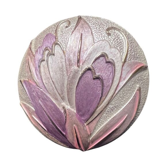 Post Modern Pastel Flower Dome Brooch & Clip In Floral Earrings Jewelry Set - Picture 2 of 6